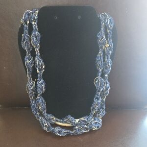 Elegant Blue and Gold Crochet Necklace